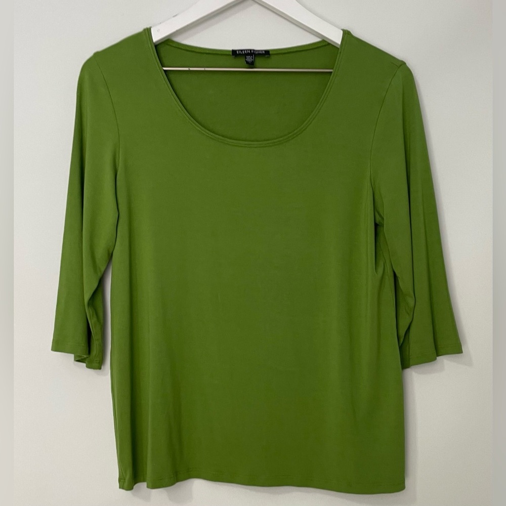 Eileen Fisher Round Neck Short Sleeve Top Green Size Medium